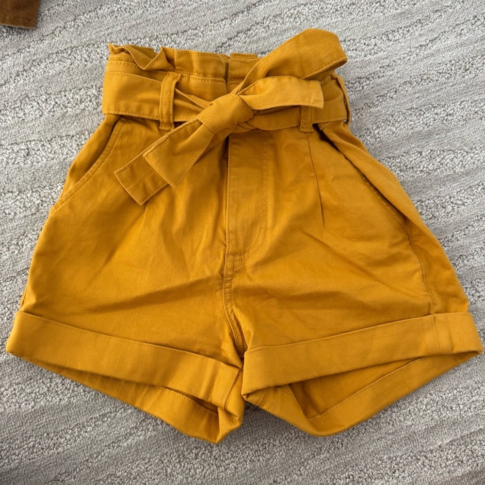 Express Yellow High Waist Shorts with Paper-Bag Waist